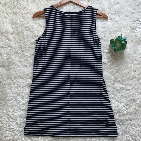 Athleta Side Split Tunic Tank Black White Striped Hi Low Crew Neck Top - Picture 6 of 7